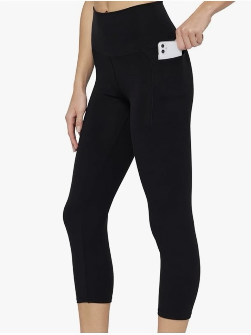 Balance Collection Black High-Waist Capri Leggings with Side Pocket